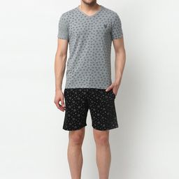 VIMAL JONNEY Men Grey Melange & Black Printed Night suit-image-11