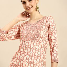 Anouk Women Pink & White Floral Printed Gotta Patti Foil Floral Kurta-image-66