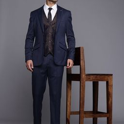 Raymond Slim Fit Self Design Notched Lapel Single-Breasted Formal 3 Piece Suits-image-41
