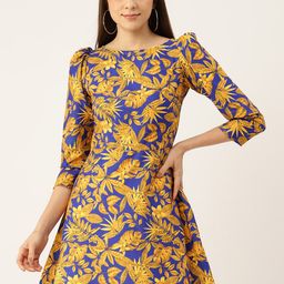 Sleek Italia Floral Printed Puff Sleeve Crepe A-Line Mini Dress-image-87