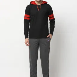 VIMAL JONNEY Men Black & Grey Solid Night suit-image-48
