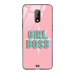 DailyObjects Pink & Teal Green Girl Boss Star Printed OnePlus 7 Glass Case-13