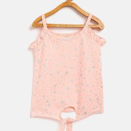 Gini and Jony Infant Girls Peach-Coloured & Silver Star Print Waist Tie-Up Regular Top-27