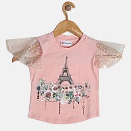 Peppermint Peach-coloured Printed Flared Sleeves Regular Top-picture-16