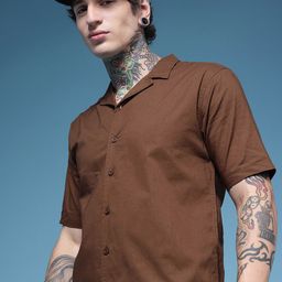 HERE&NOW Cuban Collar Pure Cotton Casual Shirt-image-90