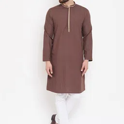 even Men Brown Solid Straight Linen Kurta-image-59