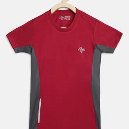 CHIMPRALA Girls Maroon Solid Round Neck T-shirt-image-93