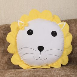 YK Yellow & White Embroidered Lion Face Cushion-picture-18