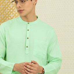 House of Pataudi Men Green Solid Kurta-image-63