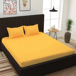 Story@home Yellow & Peach-Coloured Floral 210 TC 2 King Bedsheet with 4 Pillow Covers-image-82
