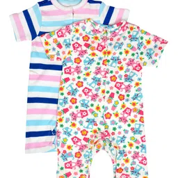 candy cot Infant Kids Pack Of 2 Multicoloured Printed Organic Cotton Rompers-5