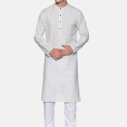 Saffron Threads Men White Checked Kurta-37