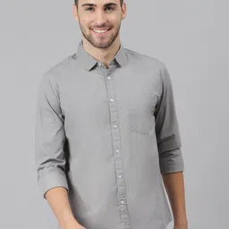 Dennis Lingo Men Grey Solid Slim Fit Cotton Casual Shirt-image-72