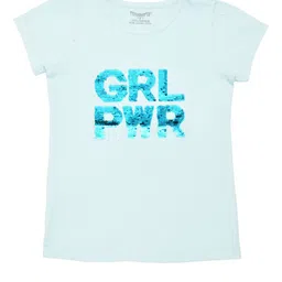 FUNKRAFTS Girls Blue  Pink Flip Sequinned Round Neck Pure Cotton T-shirt-image-88