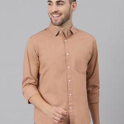 Dennis Lingo Men Camel Brown Solid Slim Fit Cotton Casual Shirt-picture-11