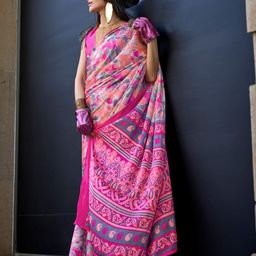 Mitera Women Pink Crepe Abstract Printed Saree-picture-21