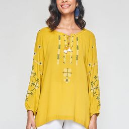 Global Desi Geometric Embroidered Tie-Up Neck Top-picture-15