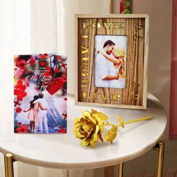 Archies Multicoloured LED Frame, Golden Rose & Greeting Card Gift Set-image-20