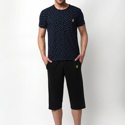 VIMAL JONNEY Men Navy Blue & Black Printed Night suit-image-60