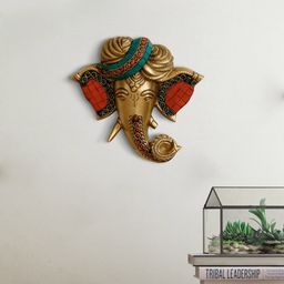 eCraftIndia Gold & Red Handcrafted Paghdi Lord Ganesha Brass Wall Hanging Showpiece-image-71