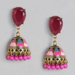 justpeachy Red & Pink Gold-Plated Enamelled Embellished Classic Jhumkas-34