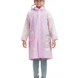 Yellow Bee Girls Printed Hooded Rain Jacket-image-29