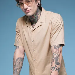 HERE&NOW Cuban Collar Pure Cotton Casual Shirt-image-75