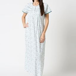 AV2 White & Green Printed Maternity Nursing Nightdress-picture-18