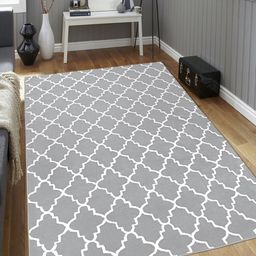 Saral Home Grey & White Geometric Ogee Designer Anti-Skid Carpet-image-42