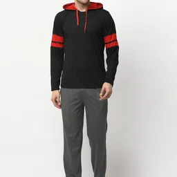 VIMAL JONNEY Men Black & Grey Solid Night suit-image-49