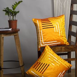 Alina decor Yellow & White Set of 2 Embellished Square Cushion Covers-picture-49