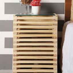 EXIM DECOR Brown Wooden Night Stand Cum End Table Shelf Lamp-57