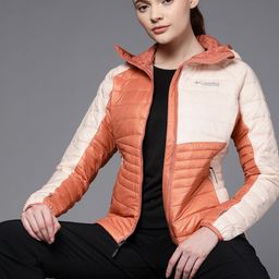 Columbia Women Peach-Coloured Rust Colourblocked Reflective Strip Outdoor Puffer Jacket-image-17