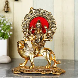 CraftVatika Gold-Toned & Red Durga Devi Maa Murti Showpiece-image-5