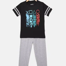mackly Boys Black & Grey Melange Printed Night suit-picture-16