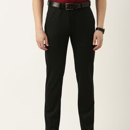 Peter England Men Checked Slim Fit Pleated Trousers-image-77