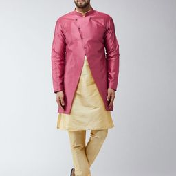 SOJANYA Men Gold-Toned & Pink Self Design Sherwani Set-52