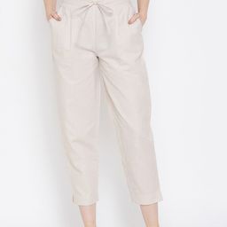 Bitterlime Women Beige Relaxed Regular Fit Self Design Cropped Peg Trousers-image-43