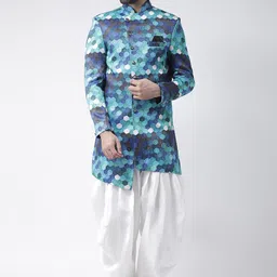 Hangup Men Blue & White Sherwani With Dhoti Pants-image-44
