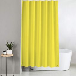 Kuber Industries Yellow Solid Waterproof Shower Curtain With Hooks-11