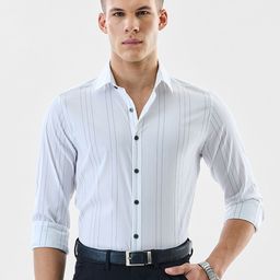 Snitch Pin Striped Spread Collar Slim Fit Formal Shirt-image-34