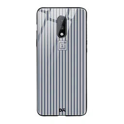 DailyObjects Grey & Blue Stripes OnePlus 7 Glass Cover-33