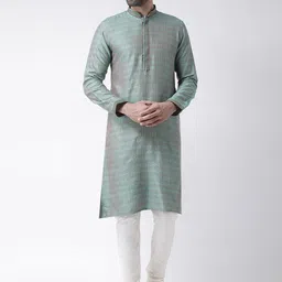 KISAH Men Green & Brown Printed Kurta with Churidar-image-73