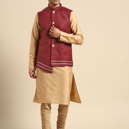 KISAH Men Maroon Zardozi Kurta Jacket Set with Churidar-picture-17
