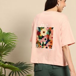 Mast & Harbour Printed Drop-Shoulder Sleeves Relaxed Fit Pure Cotton T-shirt-image-99