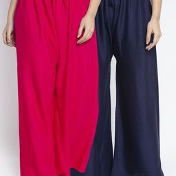 GRACIT Women Pack Of 2 Navy Blue & Pink Solid Palazzos-image-77