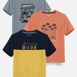 HELLCAT Boys Pack Of 3 Printed Cotton T-shirt-13