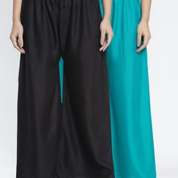GRACIT Women Black & Blue Solid Wide Leg Palazzos-image-94