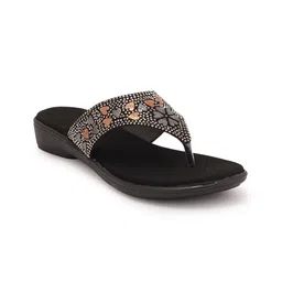 Style Shoes Women Black Embellished T-Strap Flats-image-42