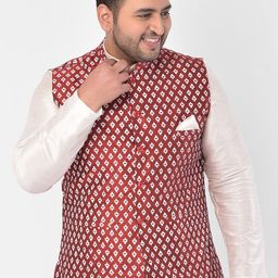DEYANN PLUS Men Red & White Printed Nehru Jacket-46